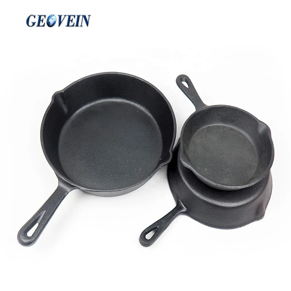 Wholesale Nonstick Cookware Skillet Set of 3 Cast Iron Frying Pans Set With Short Handle