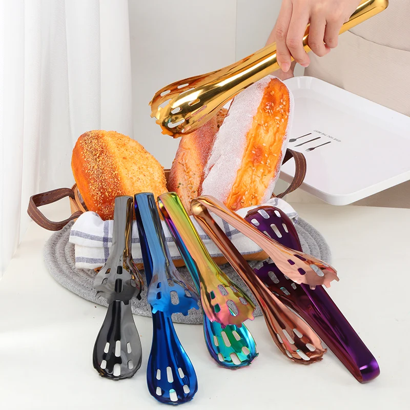 Kitchen Accessories Wholesale Stainless Steel Clip Party Catering Serving Salad Cake Bread Tongs