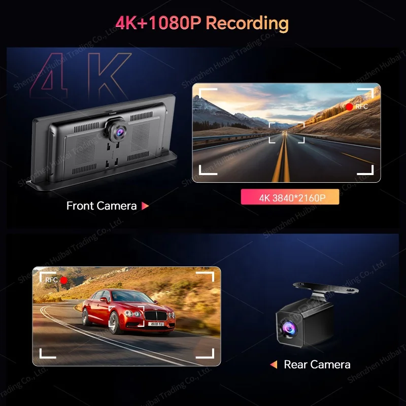 NEW 11.3 inch UHD 4K WIFI  Dashcam Wireless Carplay & Android Auto Rearview Car DVR GPS Night Vision Video Recorder Black Box