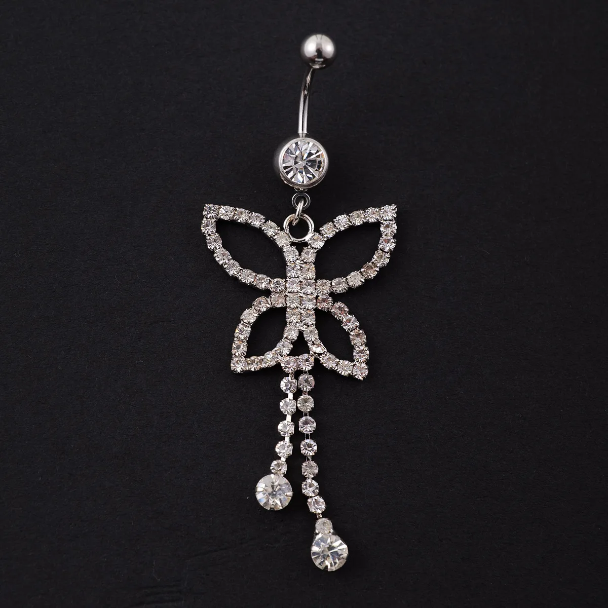 Fine Blue Cz Tassels Butterfly Navel Nail Stainless Steel Colorful Zircon Hollowed Out Butterfly Belly Button Piercing Jewelry