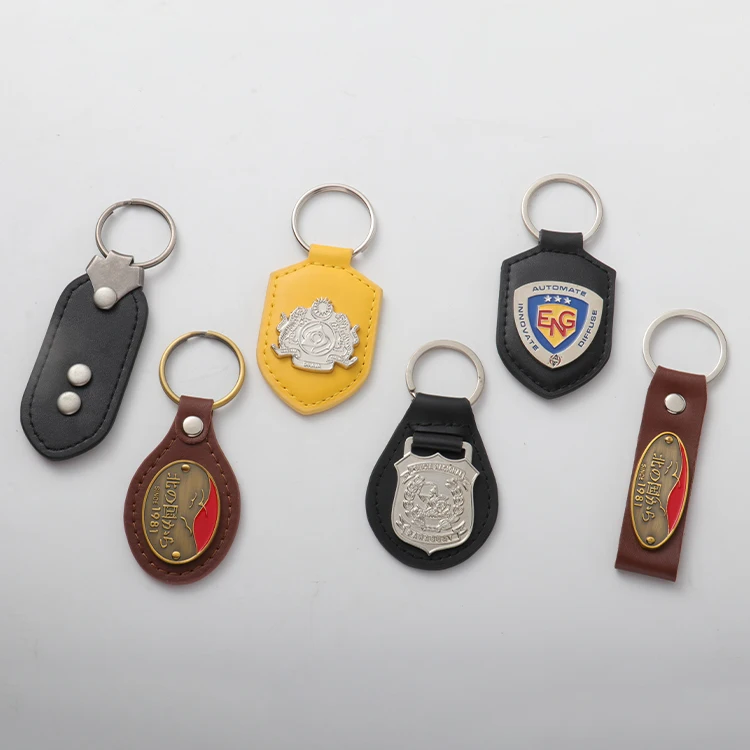 Custom Design Leather Keyring Pu Leather Keychain with 3D Badge Zinc Alloy Leather Key Holder Light Keychain ACE Custom Size