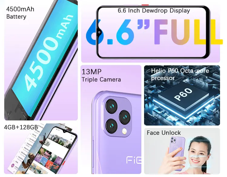 Factory Wholesale FIGI NOTE 1S Android 128GB 4GB Triple CAM 4500mAh 4G fashion Smartphone