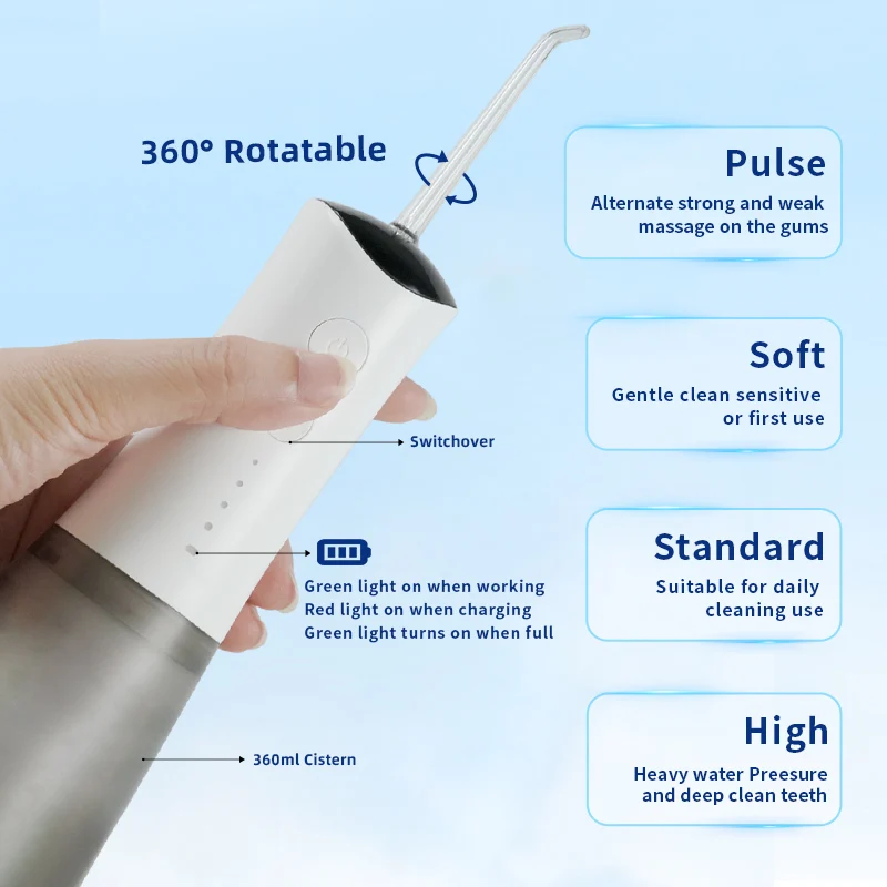 Low MOQ Can Be Customized Water Dental Flossers OEM Portable Oral Irrigator 360ml Transparent Tank IPX7 Electric Water Pick