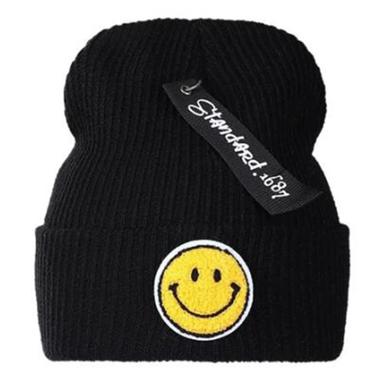 Fashion Women Smiley Face Winter Hat Knitted Wool Beanie Skullies Casual Outdoor Ski Cap Hot Hats for Womens