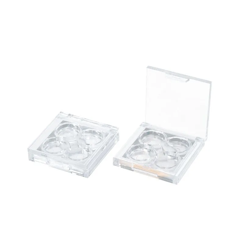 makeup your own 4 pan eyeshadow palette case plastic square empty transparent silver eyeshadow case