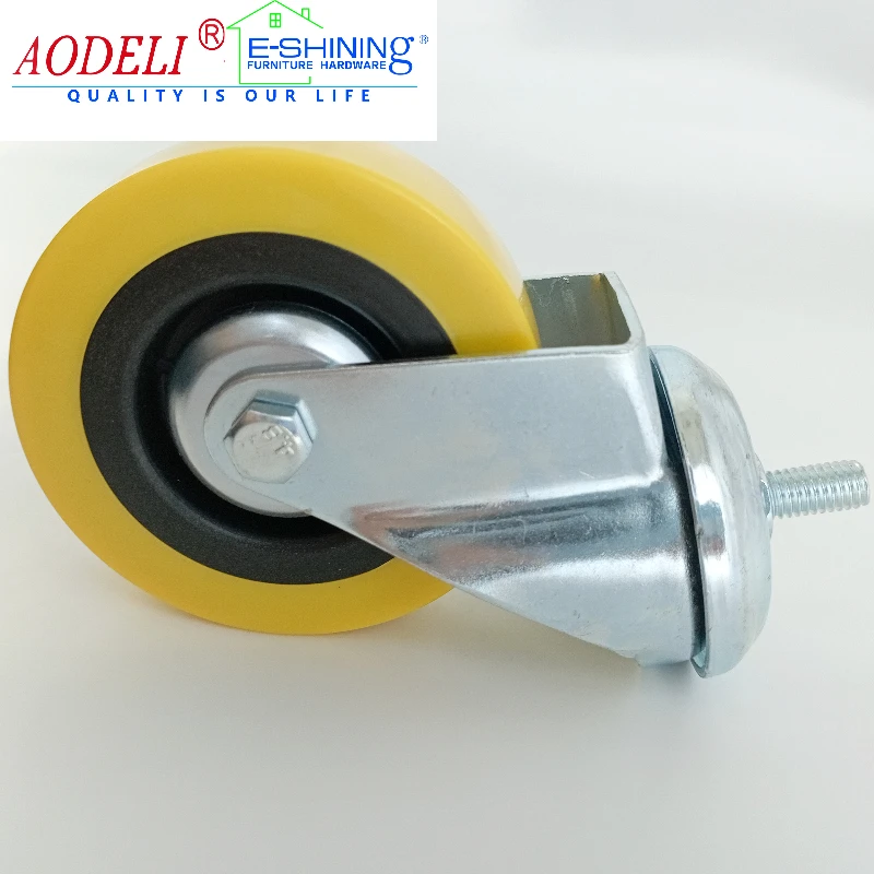 Caster Wheels Yellow PU Casters with Brake Heavy Duty Industrial Locking Swivel Castor Wheels for Workbench/Furniture/Cart