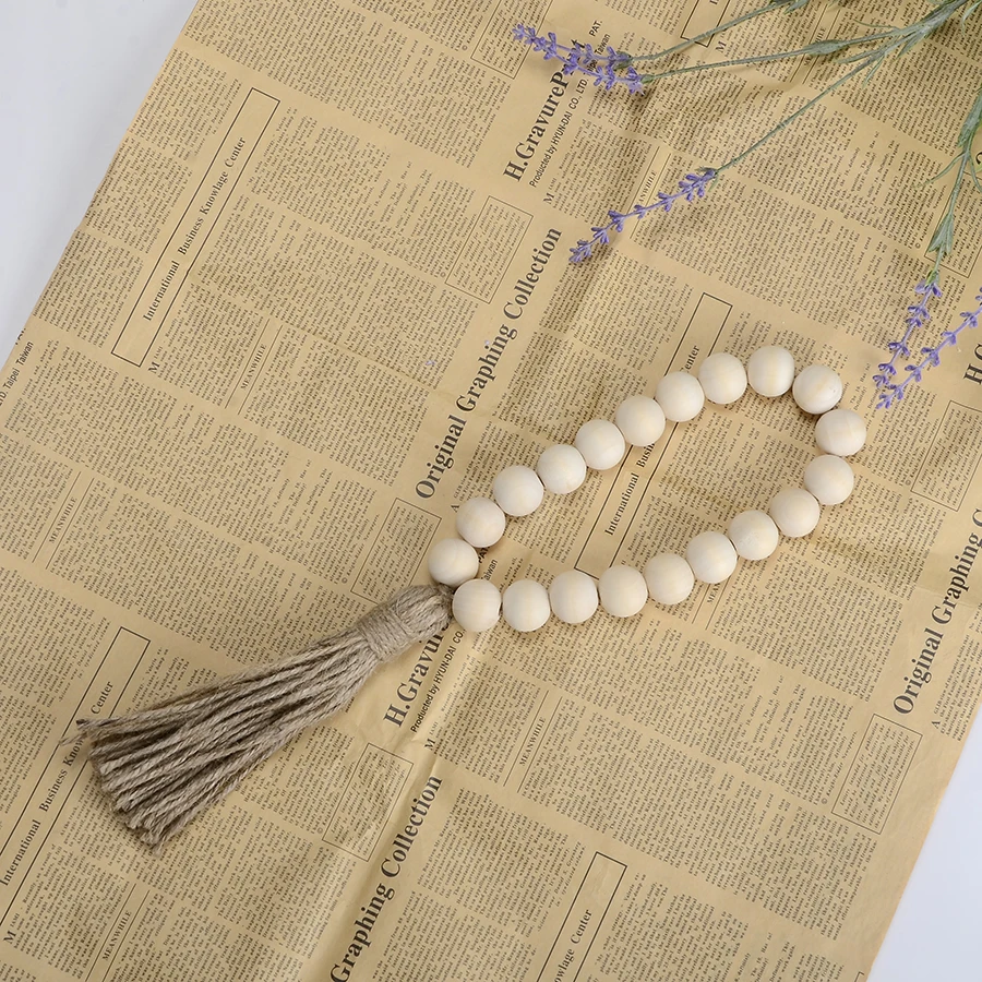Boho Rustic Farmhouse Decorative Large Wood Beads Tassel Garland Door Knob Decorations Home Decor Wall Hanging Ornament