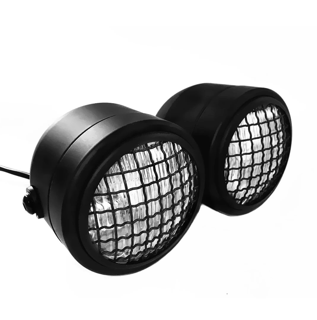 Twin Round Black Mesh Classic Motorcycle Headlight for Cafe Racer