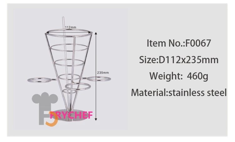 Fry and appetizer cone display with triple sauce cup holders Perfect for party and catering event - stainless Steel metal stand