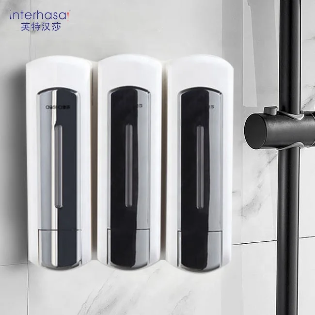 Ванная комната настенный тройной 3x350 мл Кондиционер для волос шампунь мытья рук Пластиковый черный 3 гель душа ручной дозатор мыла черного цвета