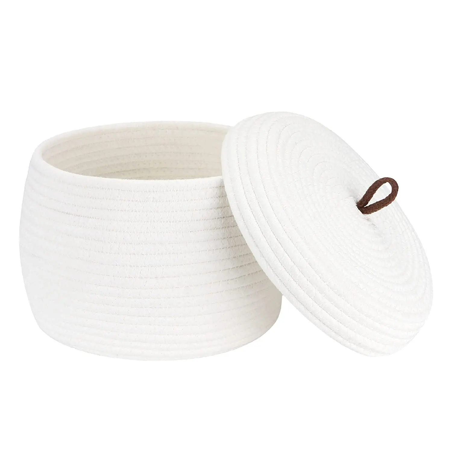 QJMAX Natural Home Decor Round Cotton Rope Storage Basket With Lid For Plants