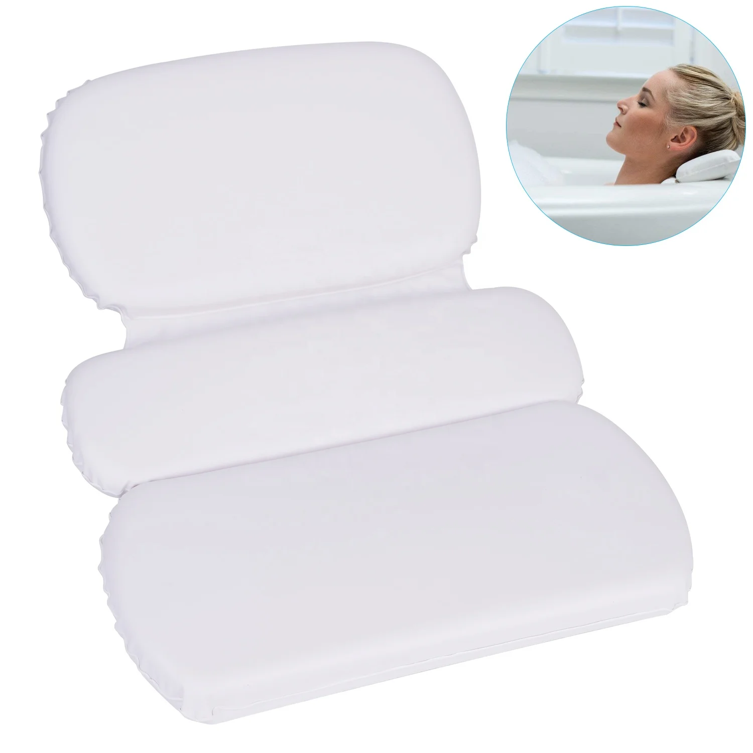 Factory made Bath Tub Neck Pillow with Suction Cups, Waterproof, 3 Panel bath spa pillow neck suction