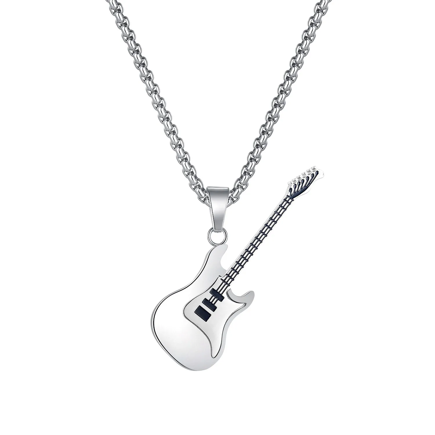 High Quality Guitar Shaped Pendant Gold Silver Plated Hip hop Stainless Steel Chain Poya Rock Music Violin Necklace Wholesale