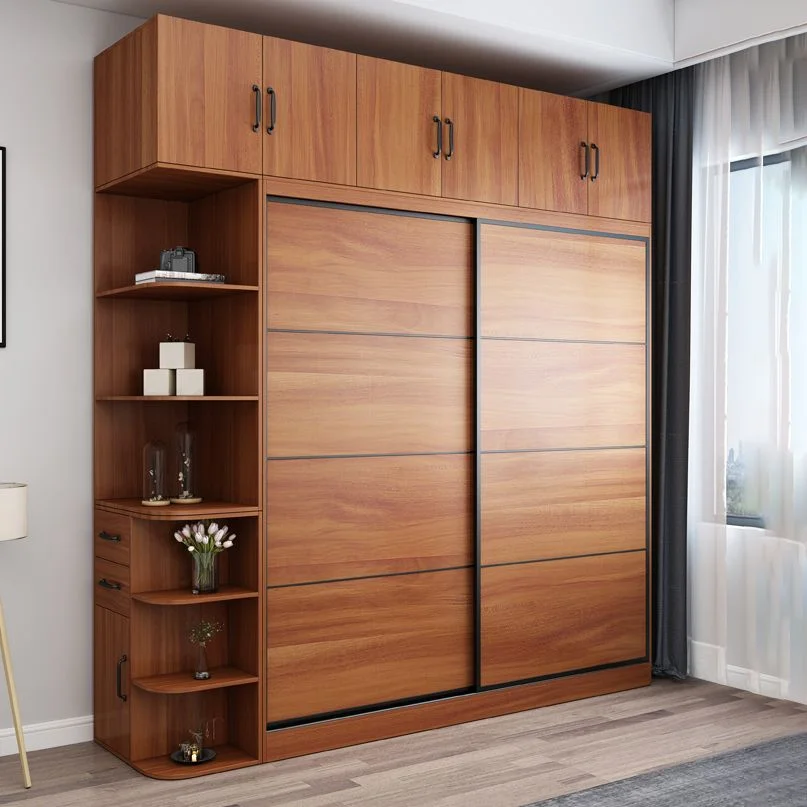 Kejia Classic Wooden Brown Wardrobe Bedroom Furniture Sliding Door Open Walking in Closet Customized Wardrobes Cabinets