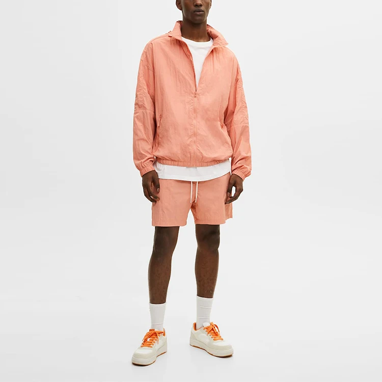 wholesale men sweatsuit training & jogging windbreaker zip up jacket shorts nylon customized logo two piece set tracksuit