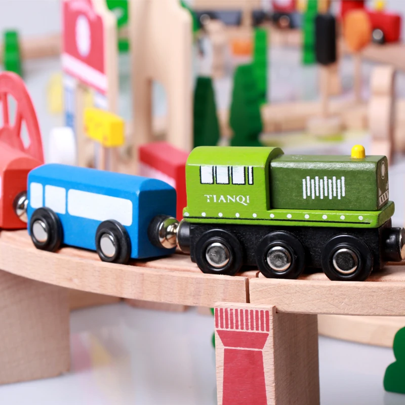 Оптовая продажа 2021, деревянные игрушки, цветная железная дорога, двухсторонняя деревянная железная дорога
