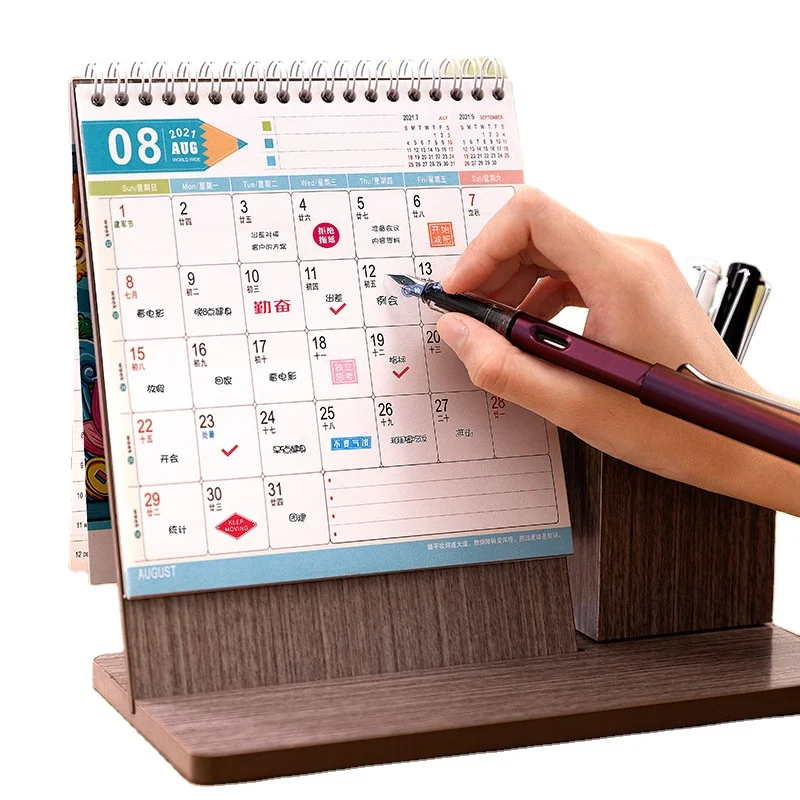 Wholesale Price Printing 2024 Cute With Sticky Notes Customized Wooden Desk Calendar Manufactured In China