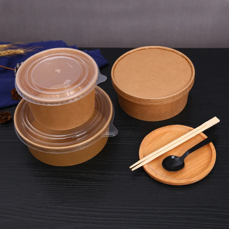 Biodegradable ECO-friendly disposable custom printing food packing salad bowls kraft paper bowl with lid