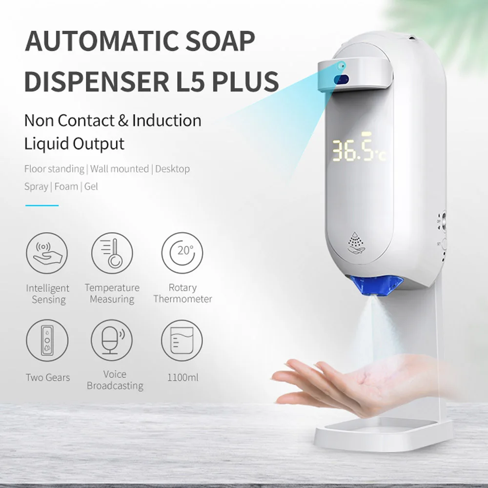  2021 Liquid Soap Dispenser Thermometer 2 in 1 No-Contact Hand Sanitzer For Hospital