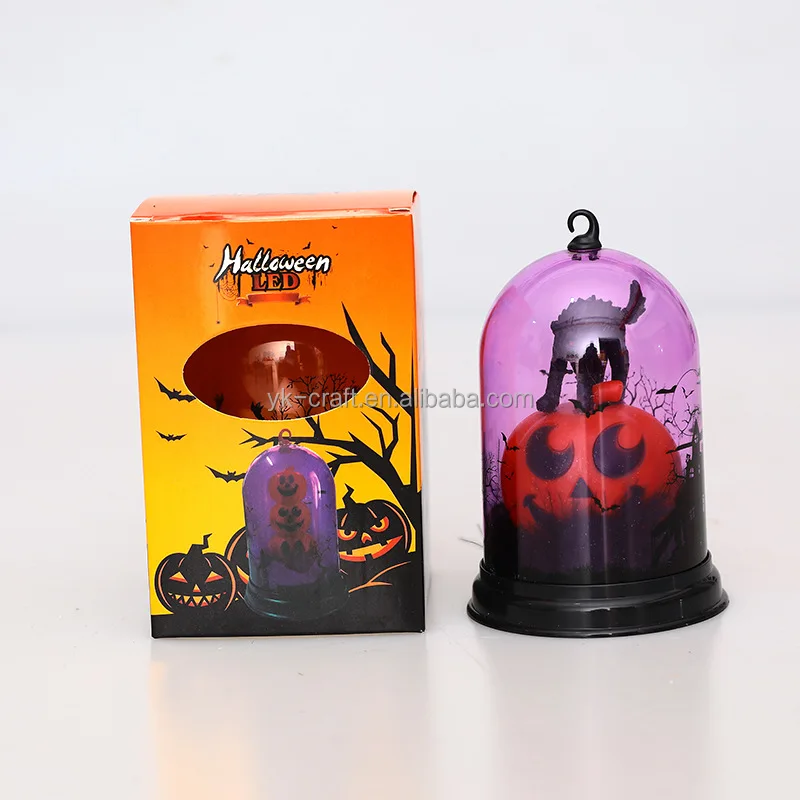 Wholesale Halloween Bell Jar Lamp Decoration Scary Halloween Bell Jar With Led Lights Pumpkin Skull Cat Candle Lantern