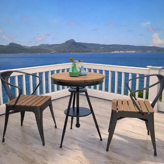 Stacking Drinking Outdoor Aluminum Metal Furniture With Plastic Wood Light Weight Dinning Patio Garden Table and Chair Sets
