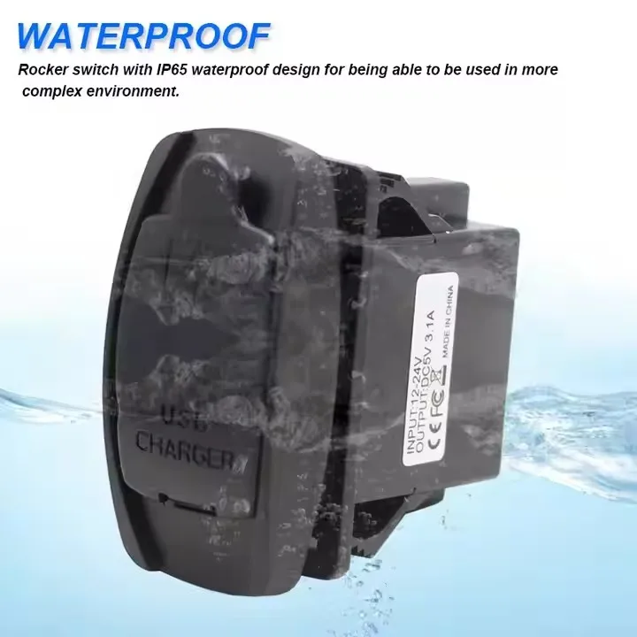 Waterproof 12V 24V 3.1A Rocker Switch Panel Mount Double Port Dual USB Charger Charging Socket for Bus Car