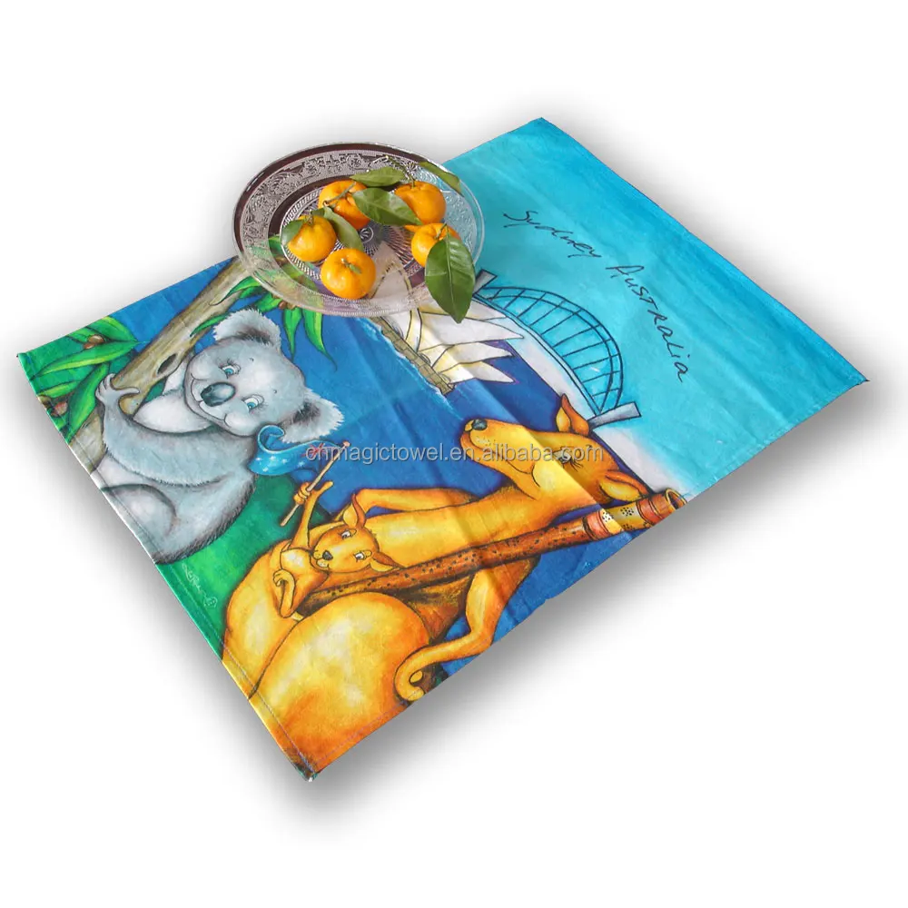 Online hotsale Australia design printed souvenir gift twill fabric quick cleaning dish cloth chef tea towel kitchen 100% cotton