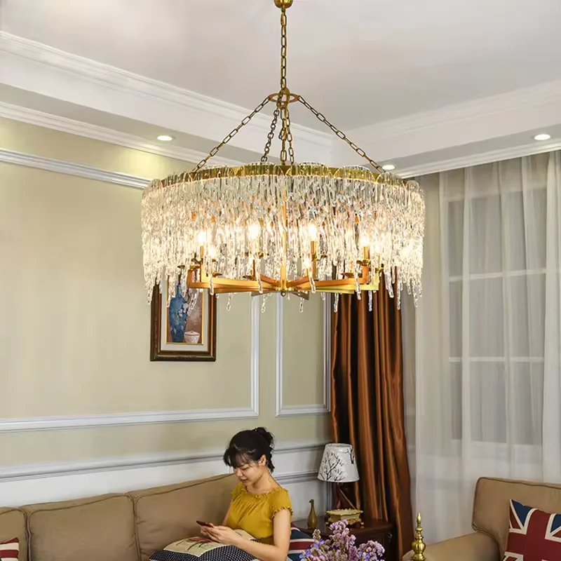 OEM Living Room Light Hotel Villa Led Lamp Ceiling Ice Waterfalls Round Pendant Lights Crystal Chandelier