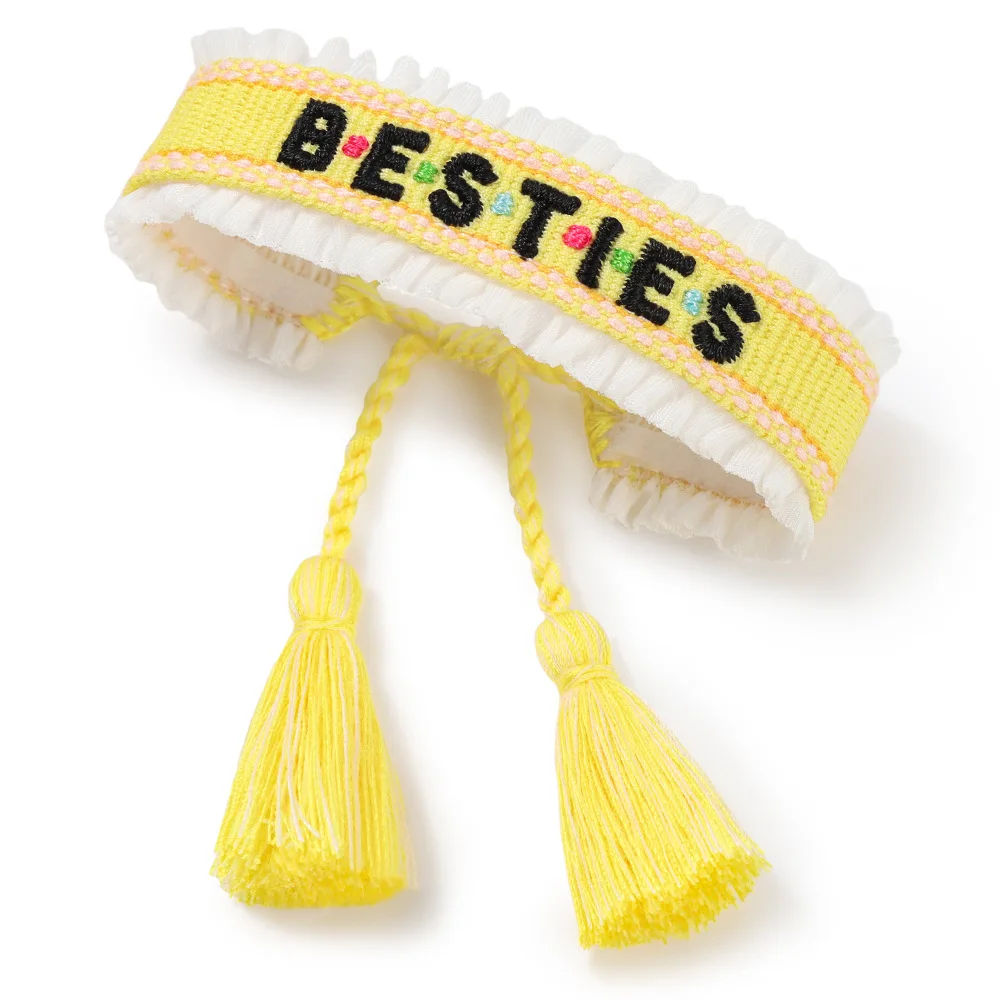 Embroidery BESTIES pattern text design Custom Lace edge Decoration Custom Woven Girls Women School Team Bracelets