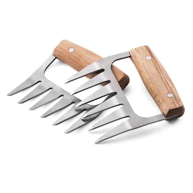Wholesale BBQ Shred Claws Wood Handle Barbecue Tool Set Meat Claw Fork