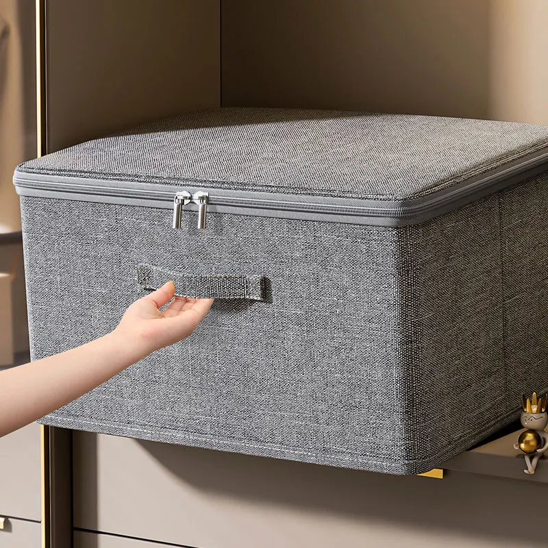 Storage Bins with Zipper Portable Kids Toy Storage Boxes With Handles Linen Clothes Storage Box for Cabinet