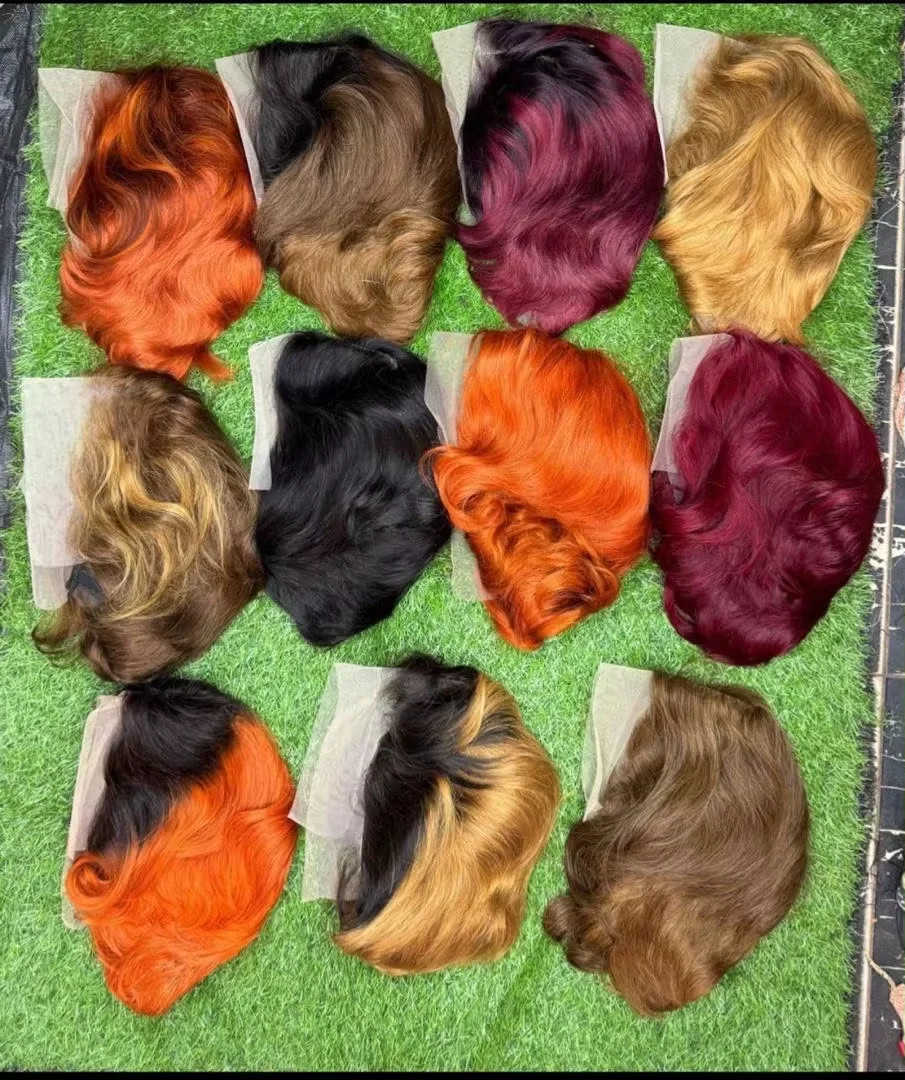 13x4 Lace Frontal Pixie Curly Wig Human Hair Short Cut Natural Hair Wigs Cheap Wholesales for Women