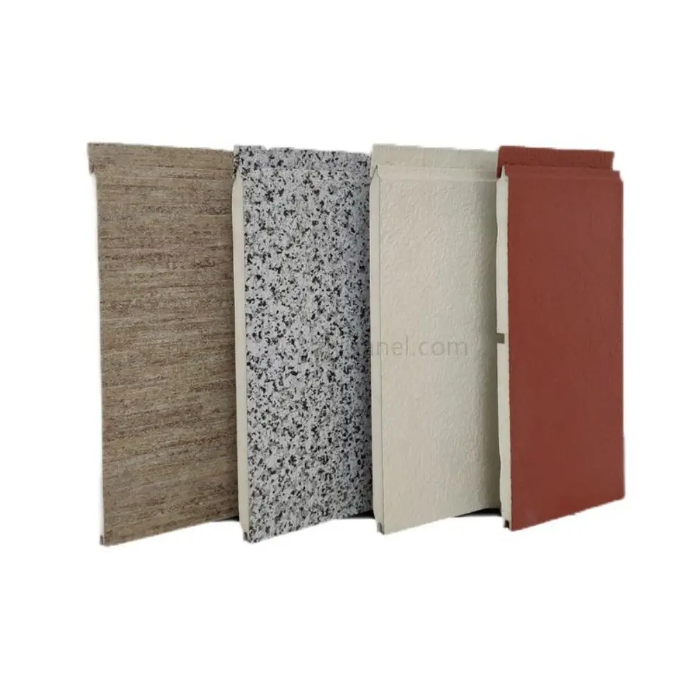 The exterior wall sandwich panel with patterns in Europe has a beautiful insulation appearance fireproof