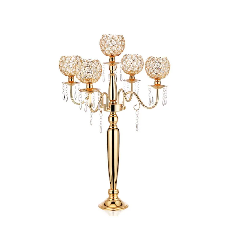 Gold Candle Holder Candelabra Holiday Home Decorative Crystal Centerpiece Candle Holder for Wedding Party Dinner