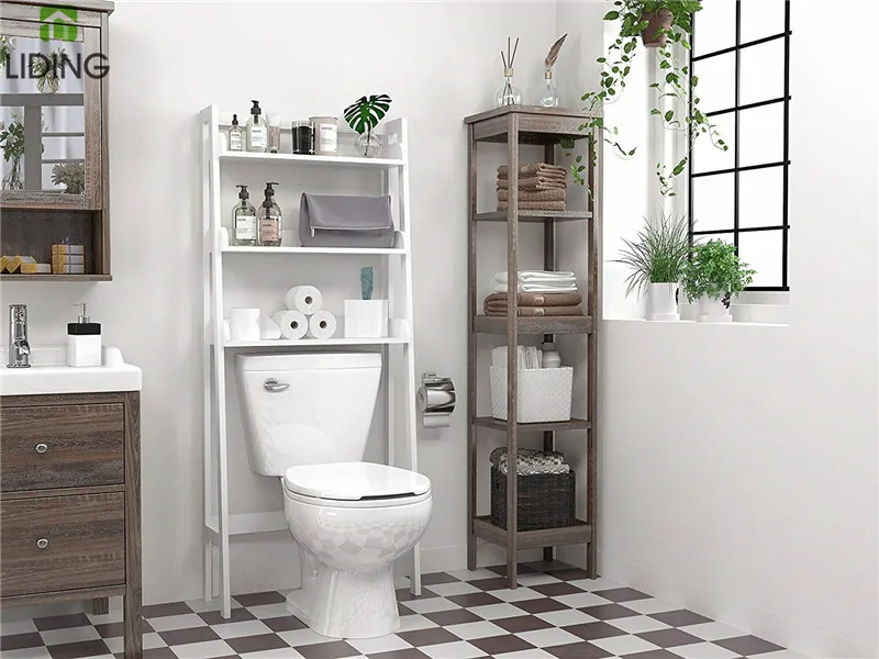 Bamboo Wooden Bathroom Storage Shelf, Over Toilet Rack Expandable Shelf Bamboo Toilet Storage Rack