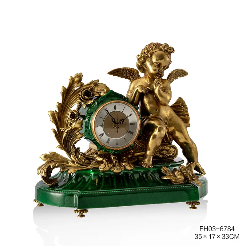 Настольные часы в европейском стиле для украшения дома французские Роскошные красные керамические из чистой меди с ангелом