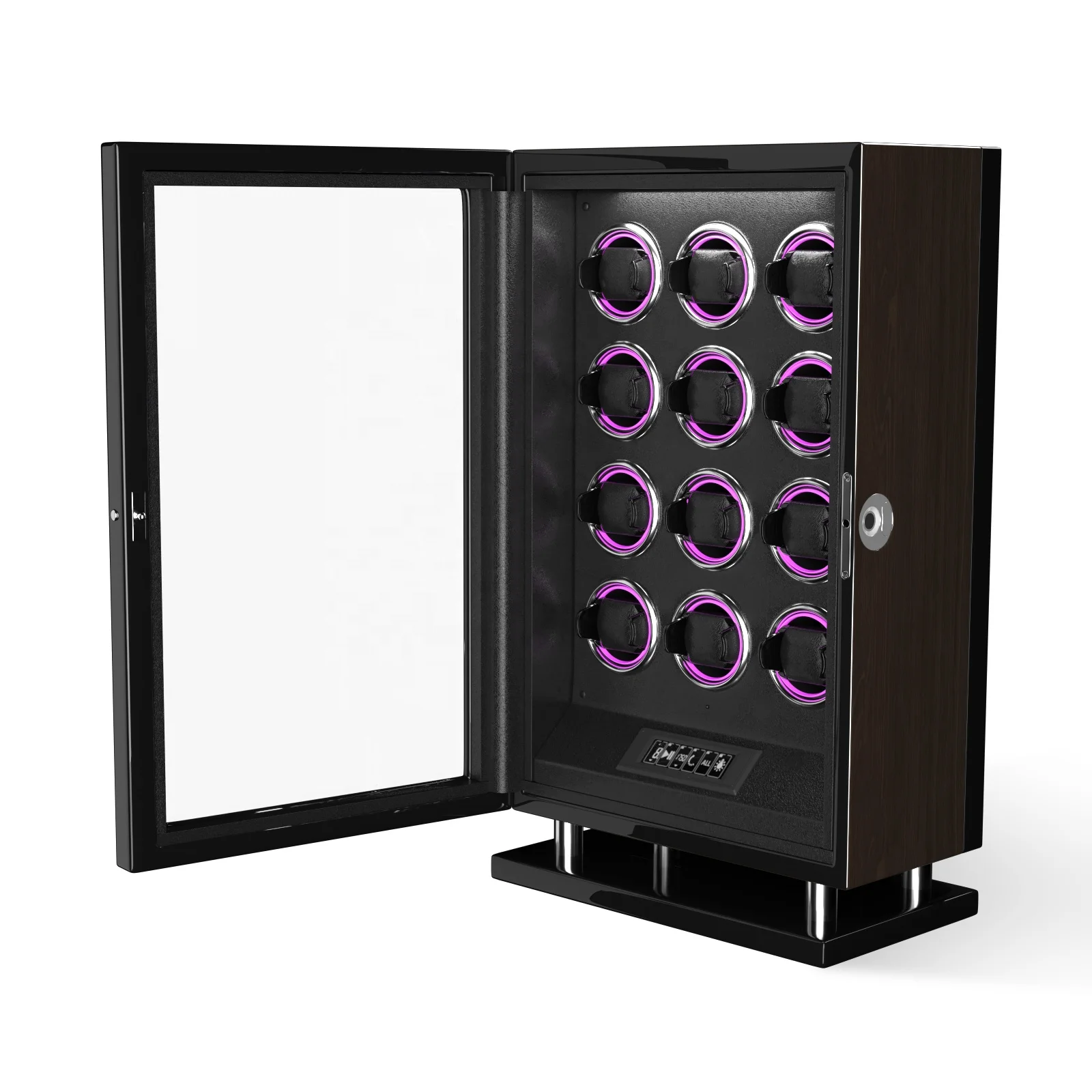 China Modern Luxury Leather Watch Winder Box Automatic 12 Slots Fingerprint Watch Winder Vault with RGB Light