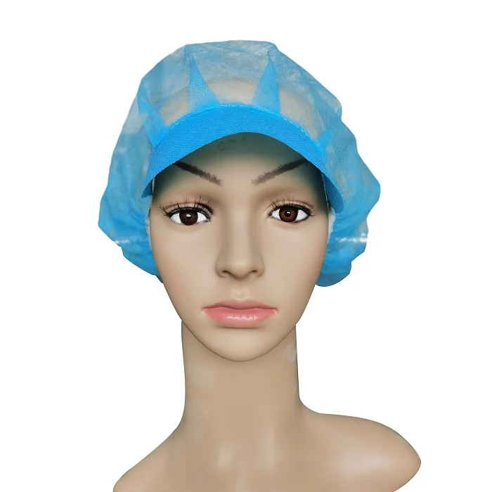 Wholesale 4 pleats pp non woven disposable peaked bouffant caps with brim for food factory
