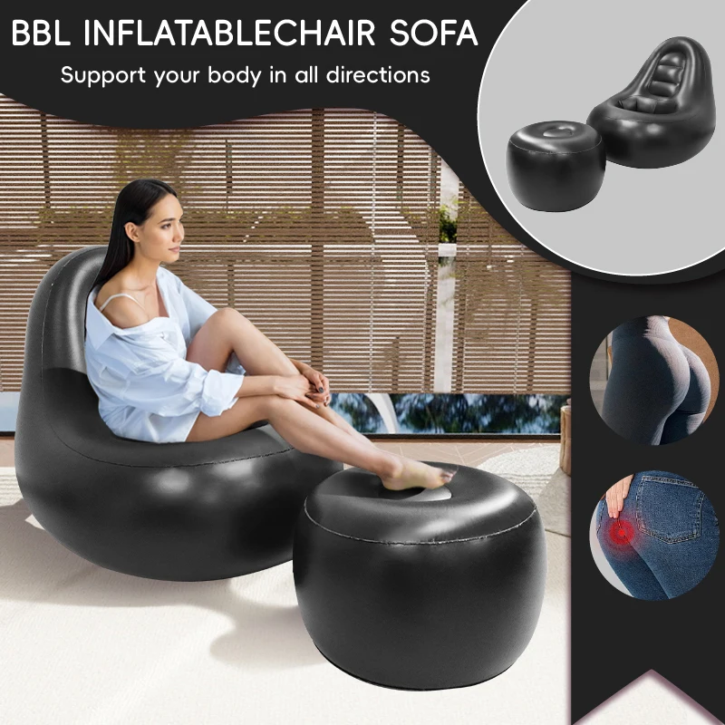 Custom Living Room Outdoor Lazy Lounge BBL Chair Air Bed Mattress Inflatable Sofa With Foot Stool