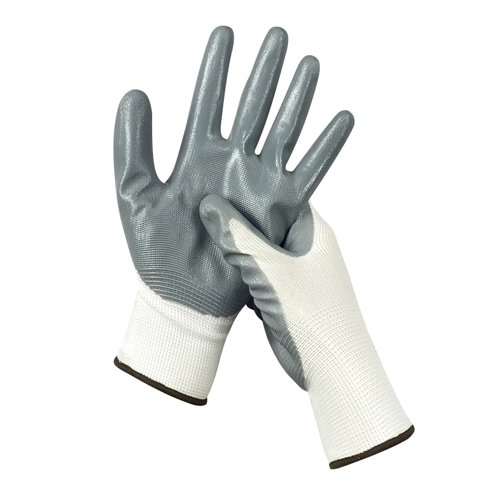 Custom design logo glove Safety Working Industrial Nitrile Coated Gloves Gray Nylon Nitrile labor protection gloves
