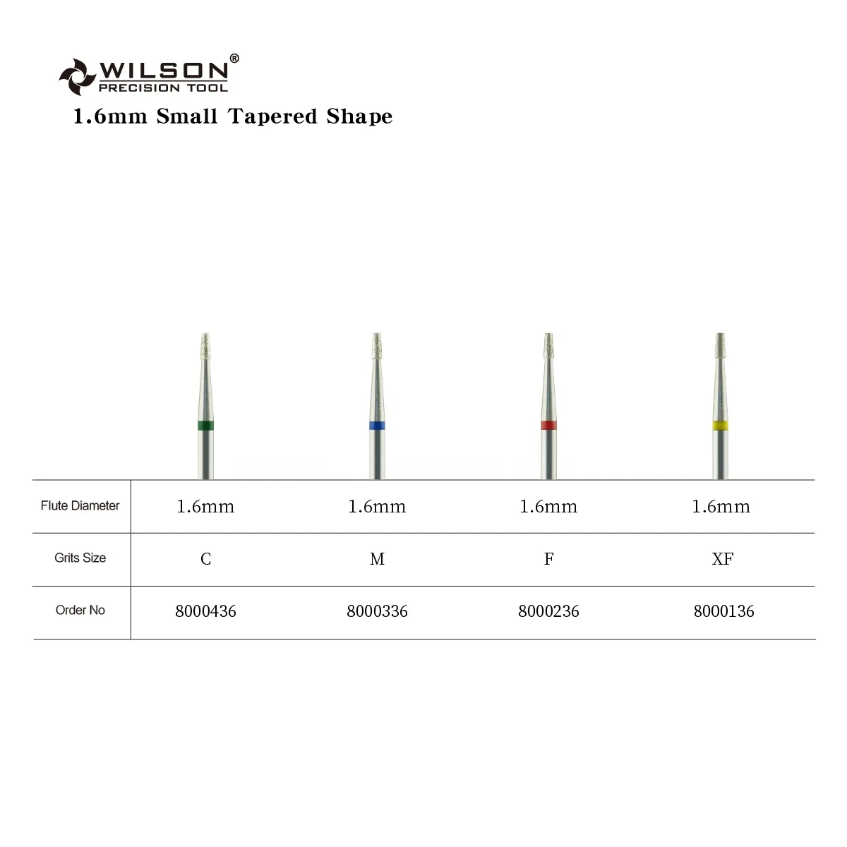 1.6mm Small Tapered Shape WILSON Professional carbide nail drill bit Cuticle Clean diamond nail bits