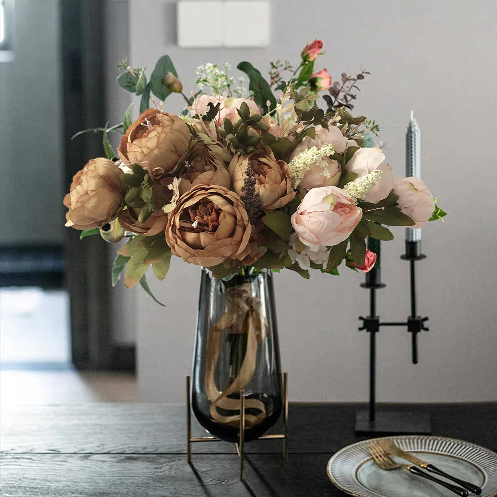 
wholesale peony wreath bunch artificial silk peony wall stickers preserved peony flower 