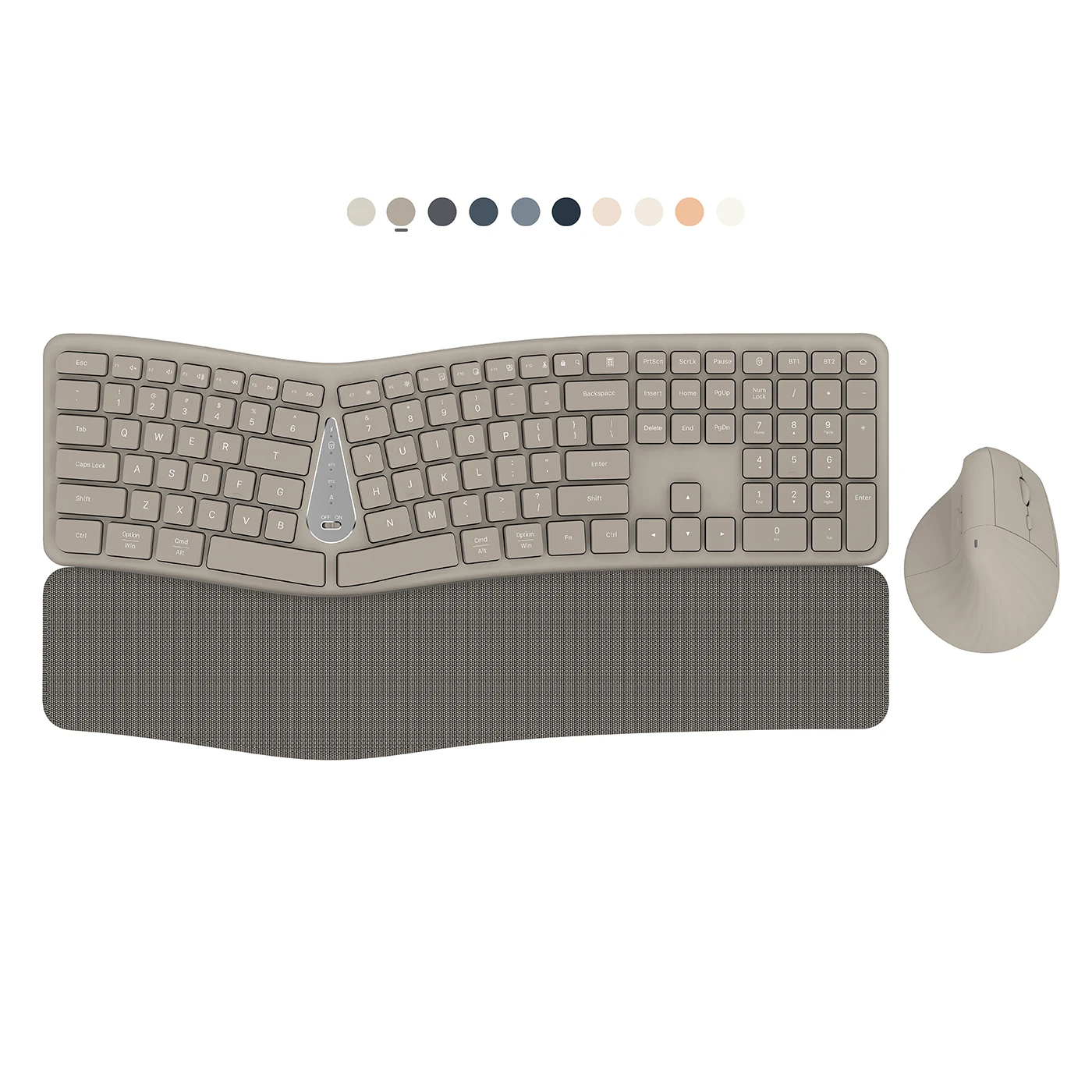 COUSO 111 Keys Keyboard Mouse Waterproof Bluetooth Wireless Ergonomic Keyboard and Ergonomic Mouse with Wrist and Palm Rest