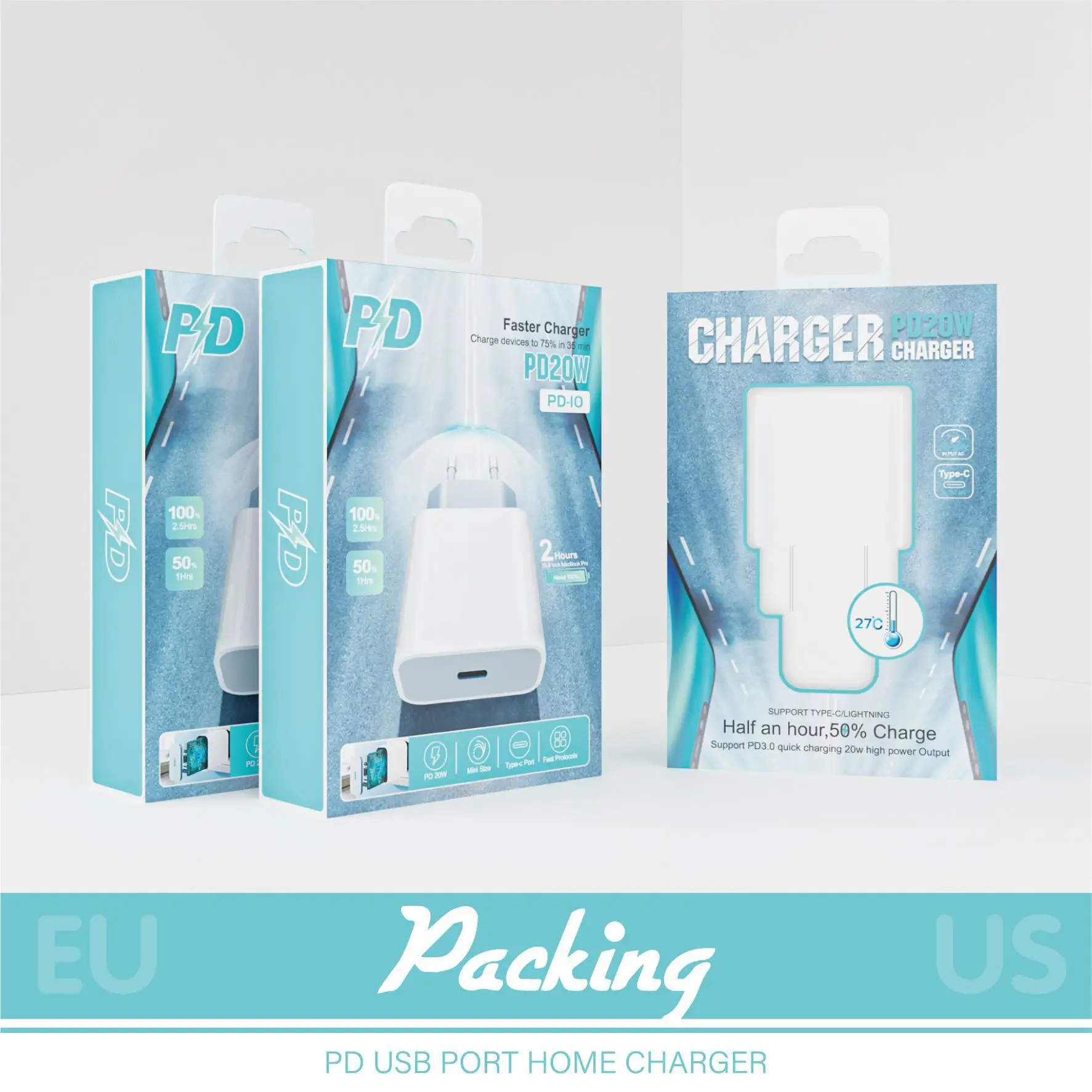 PD 20W  EU US Plug  Charger Adapter QC3.0 Fast Charging USB Travel Mini Quick Charger