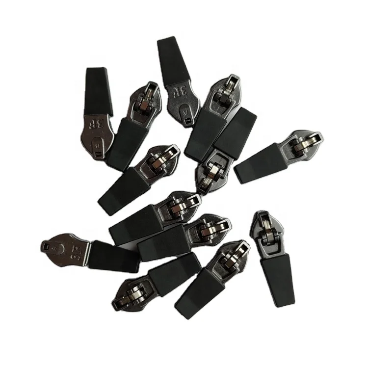 7# spring lock YG zipper slider gun metal finish with rubber puller for sportswear
