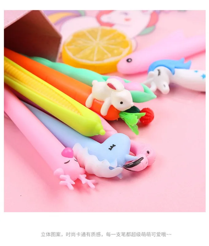 Cute Cartoon Styling Pen Girl Pink Neutral Pen Set Kawaii Pencil Bag School Transparent Pen Bag Stationery Box Set