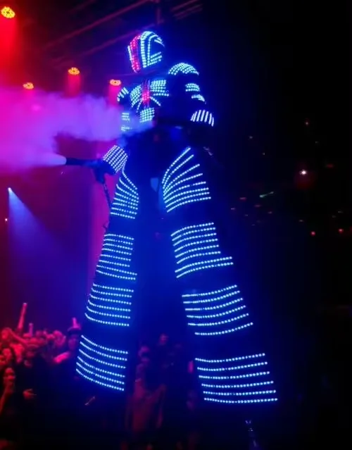 Full Color Laser Glove Glasses Led Robot Costume Adult Party Robot Led Suits Stilt Robot With Co2 Led Cannon Gun