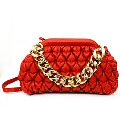 Fashion Wrinkle Lattice PU Leather Lady Designer Bags Novel Style Metal Framed Hasp Closure Clutch Women Solid Color Sling Purse