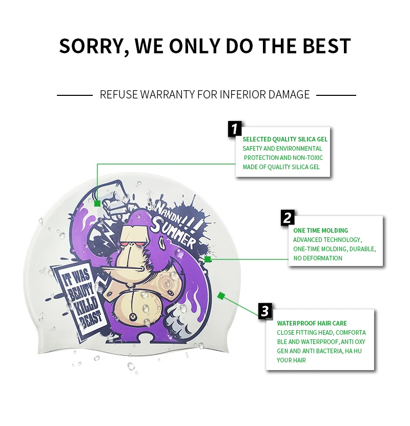 Unisex 55g Swim Caps For Kids and Adults Flat 100%Silicone Waterproof Swimming Hat Cap Logo