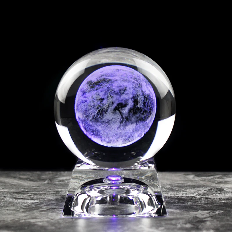 New Design Crystal 80mm 3D Laser Engraved Mars Glass Ball Light For Children Birthday Gift